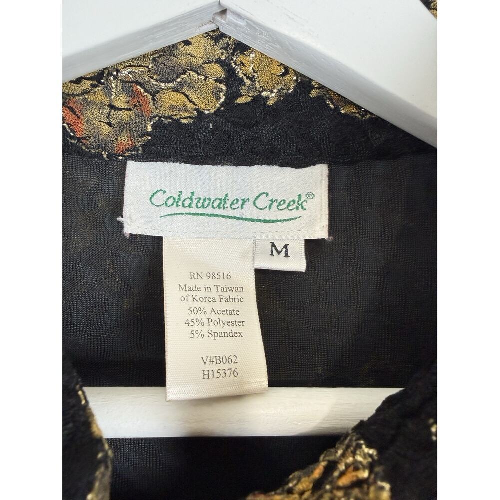 Coldwater Creek Black Gold Metallic Button Down Soft Blouse Women’s Flowy Size M - Picture 12 of 13